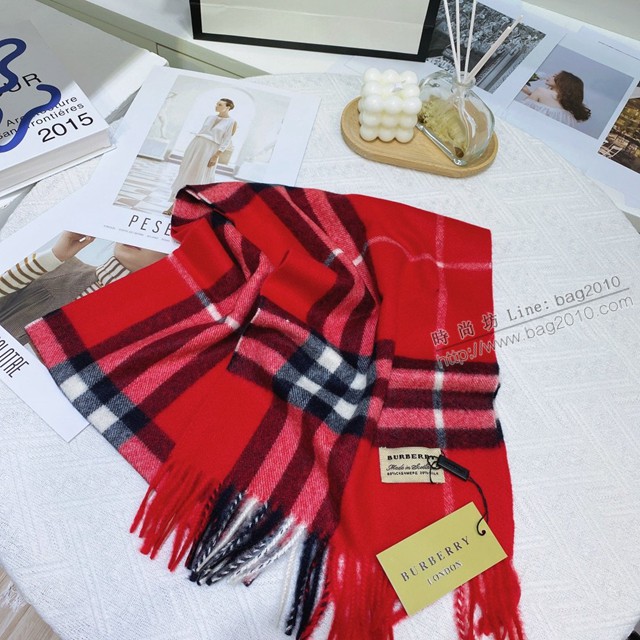 Burberry雙面印花羊絨粗紡圍巾 巴寶莉2021新款女士格紋流蘇圍巾  mmj1330